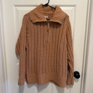 Aerie Carmel Knit Plush Quarter Zip Oversized Collared Pullover Sweater Size S